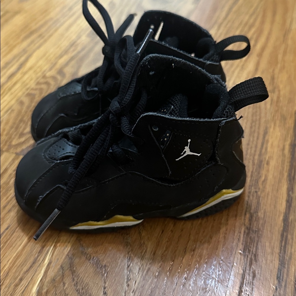 Jordan True Flight Black Metallic Gold White High-Top Sneakers for Kids